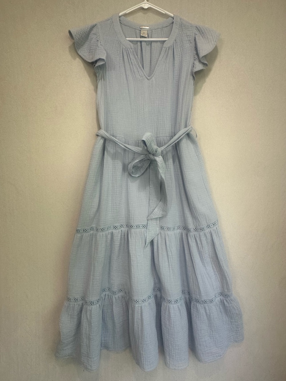 Magaschoni Light Blue Organic Cotton Maxi Dress Sz M Beachy Gauzy Boho Party - Picture 2 of 13